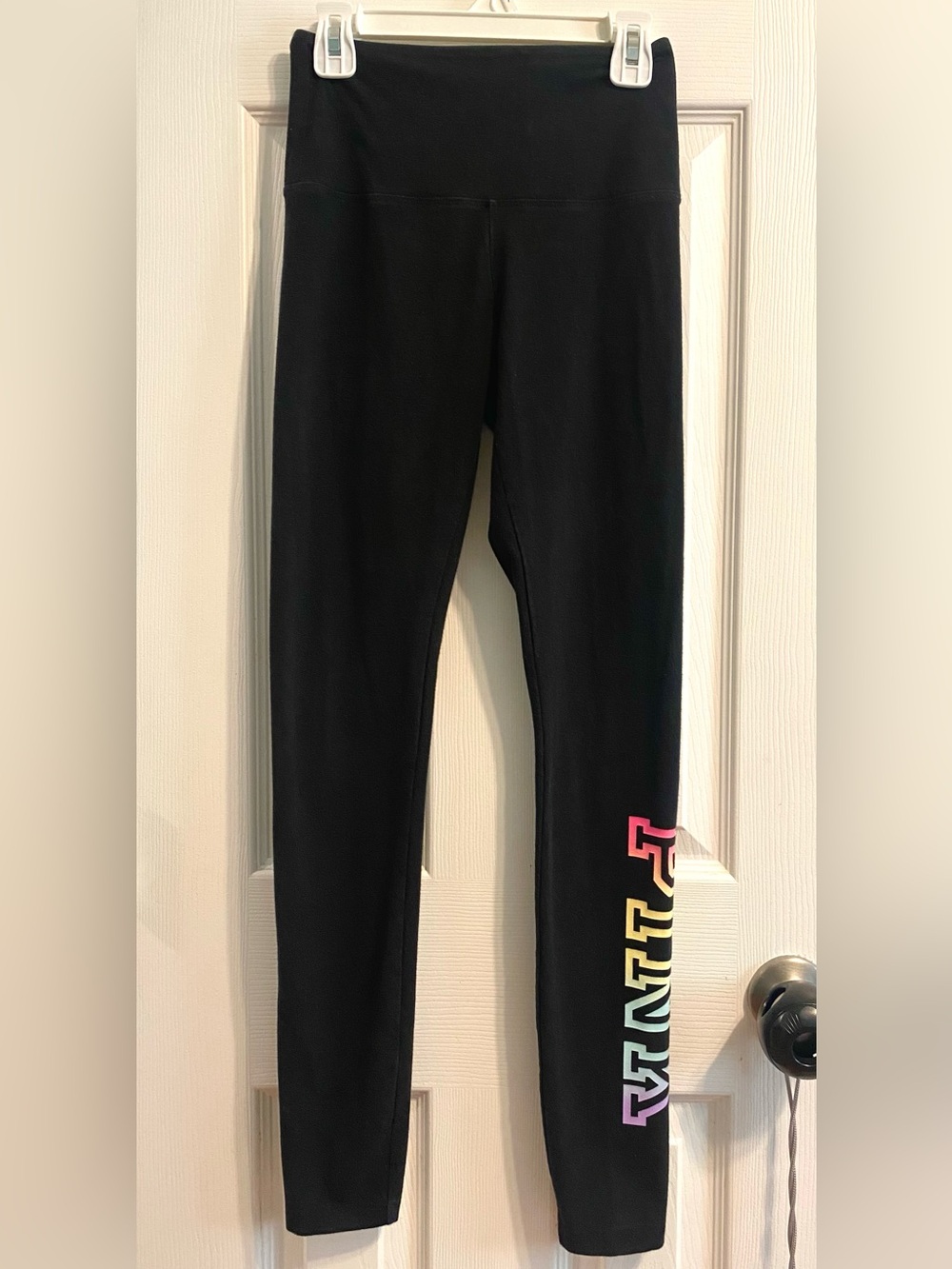 🌈 💜 VS PINK RAINBOW LEGGINGS BLACK COTTON THICK GRADIENT SIZE XS💜